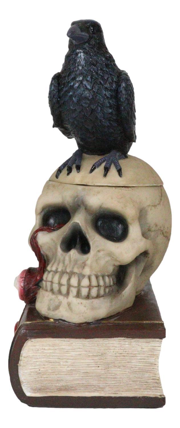 Ebros Gift Gothic Crow Perching On Books And Skull With Plucked Eye Decorative Jewelry Box