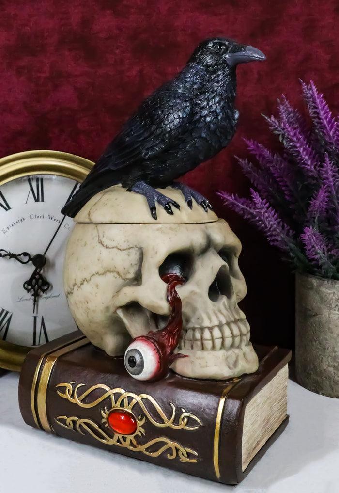 ebros gift Gothic Crow Perching On Books And Skull With Plucked Eye Decorative Jewelry Box