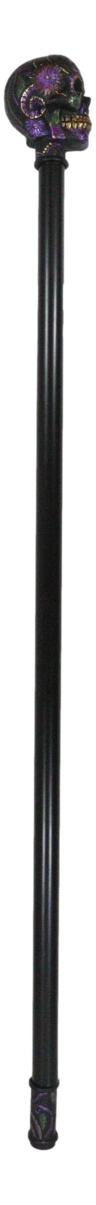 Ebros Gift Gothic Day Of The Dead Black Floral Sugar Skull Decorative Walking Cane 36"L