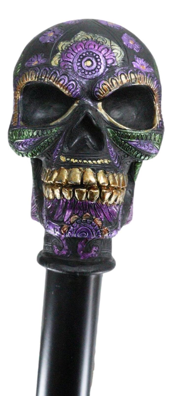 Ebros Gift Gothic Day Of The Dead Black Floral Sugar Skull Decorative Walking Cane 36"L