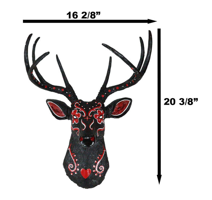 Ebros Gift Gothic Day Of The Dead Black Red Buck Stag Deer Tribal Sugar Skull Wall Decor