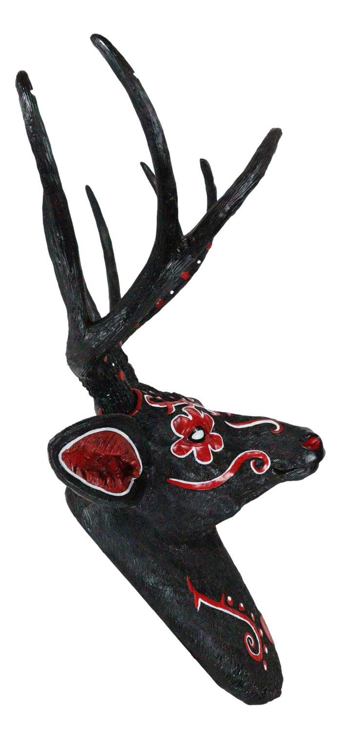 Ebros Gift Gothic Day Of The Dead Black Red Buck Stag Deer Tribal Sugar Skull Wall Decor