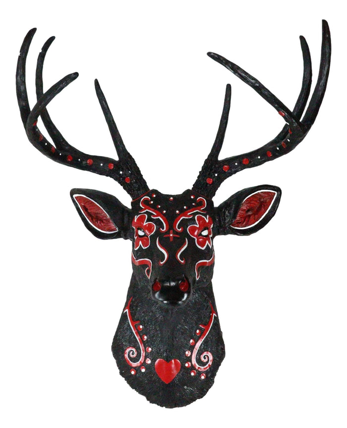 Ebros Gift Gothic Day Of The Dead Black Red Buck Stag Deer Tribal Sugar Skull Wall Decor