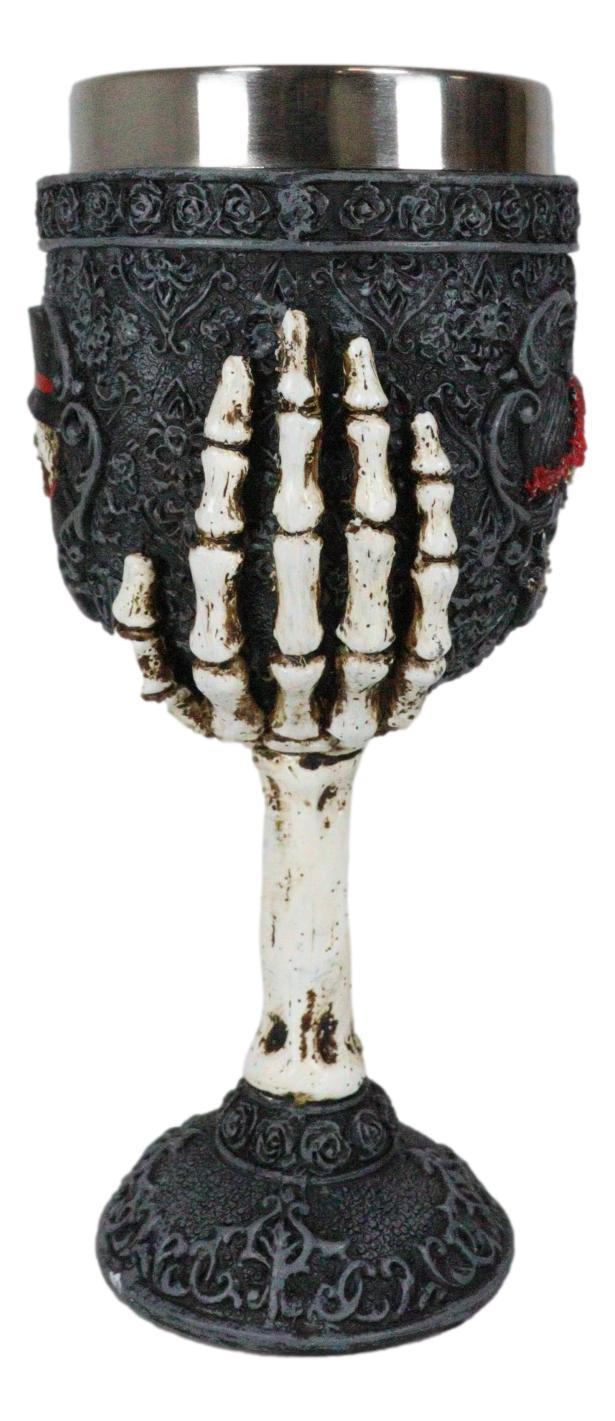 Ebros Gift Gothic Day Of The Dead Skeleton Skull Bride And Groom Black Roses Wine Goblet