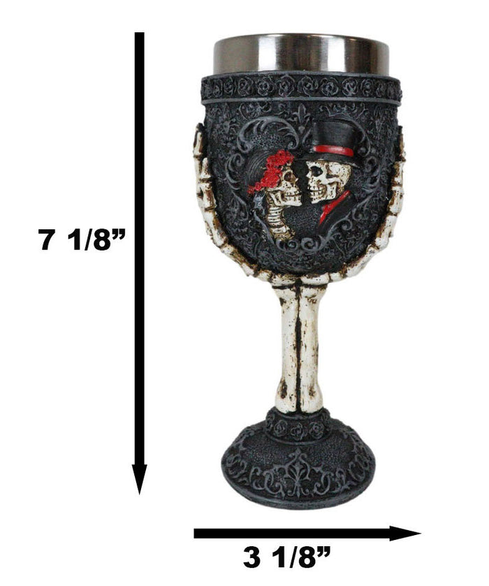 Ebros Gift Gothic Day Of The Dead Skeleton Skull Bride And Groom Black Roses Wine Goblet