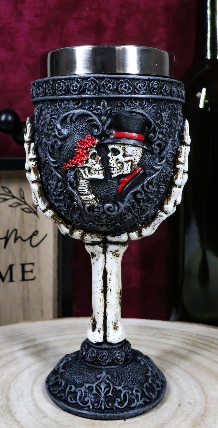 ebros gift Gothic Day Of The Dead Skeleton Skull Bride And Groom Black Roses Wine Goblet