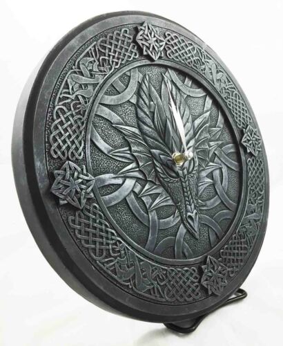 Ebros Gift Gothic Dragon Gaze Round Wall Clock Resin Figurine Handpainted 11.5" Diameter