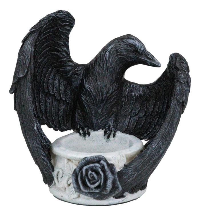 Ebros Gift Gothic Edgar Poe Nevermore Raven Ward Black Rose Resin Tea Light Candle Holder