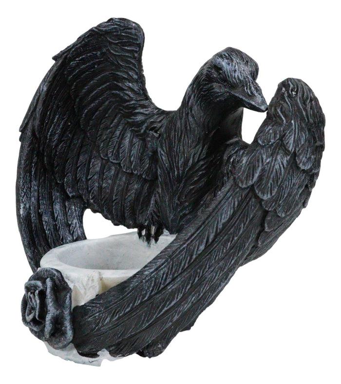 Ebros Gift Gothic Edgar Poe Nevermore Raven Ward Black Rose Resin Tea Light Candle Holder
