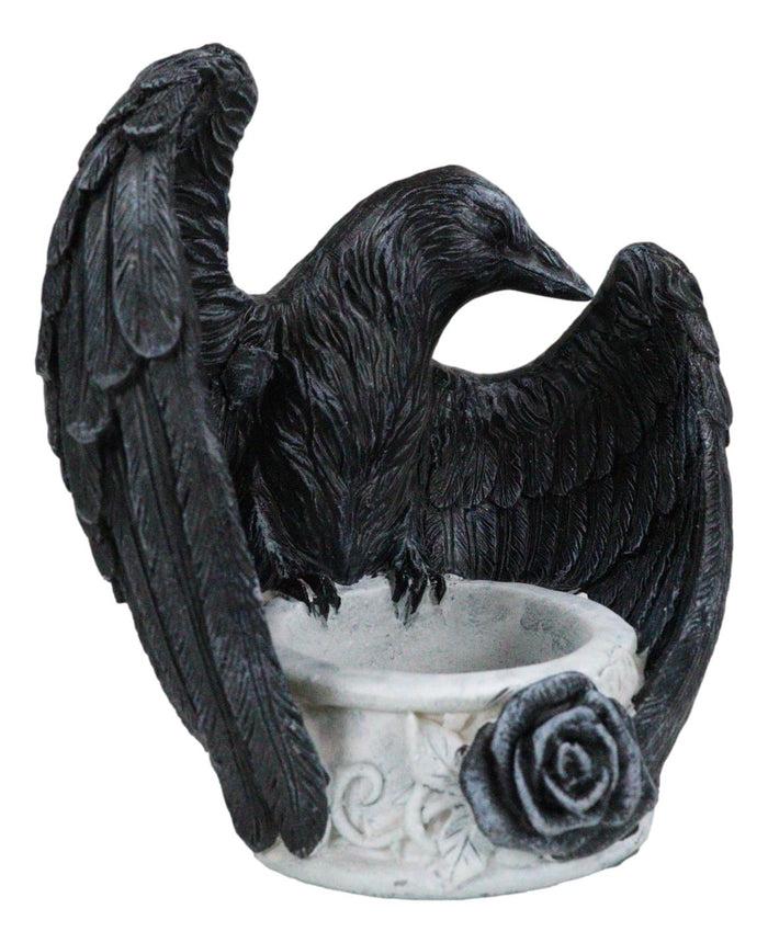 Ebros Gift Gothic Edgar Poe Nevermore Raven Ward Black Rose Resin Tea Light Candle Holder