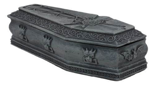 Ebros Gift Gothic Gargoyle With Twisted Rose Vine Cross Coffin Jewelry Box Figurine 6"Long