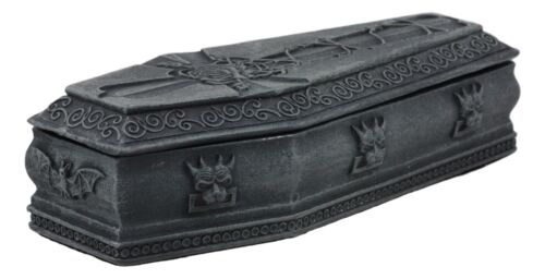 Ebros Gift Gothic Gargoyle With Twisted Rose Vine Cross Coffin Jewelry Box Figurine 6"Long