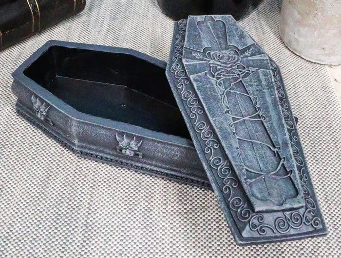 ebros gift Gothic Gargoyle With Twisted Rose Vine Cross Coffin Jewelry Box Figurine 6"Long