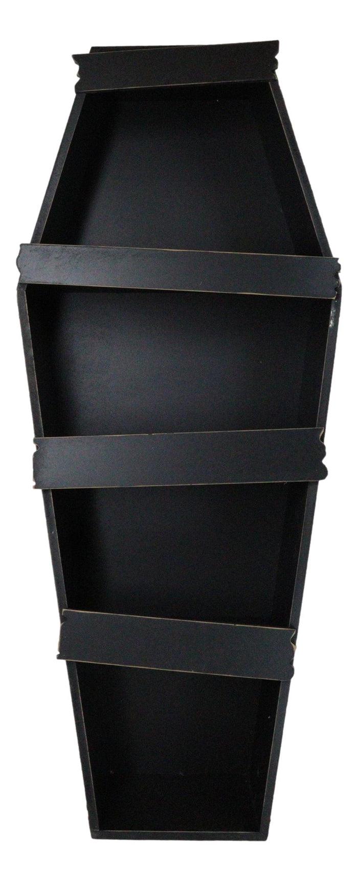 Ebros Gift Gothic Graveyard Light Duty Black Coffin Casket Cabinet Shelving Wall Shelf 30'H
