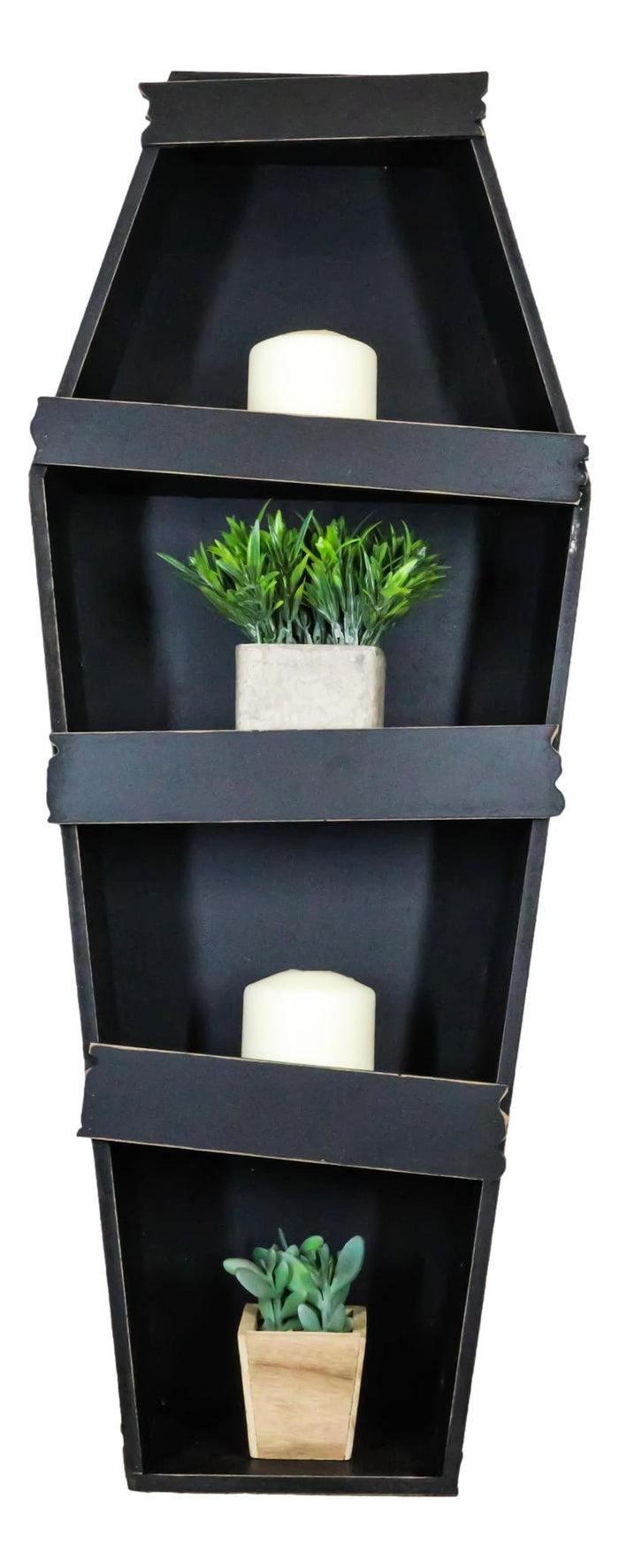 ebros gift Gothic Graveyard Light Duty Black Coffin Casket Cabinet Shelving Wall Shelf 30'H