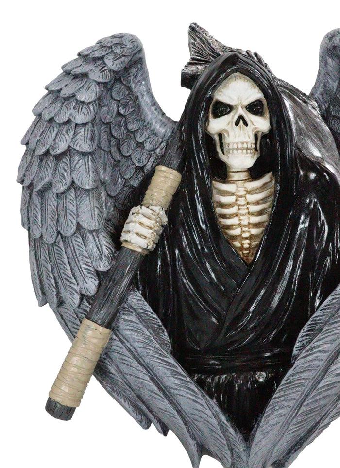 Ebros Gift Gothic Grim Reaper Skeleton With Angel Wings Holding Scythe Heart Wall Decor