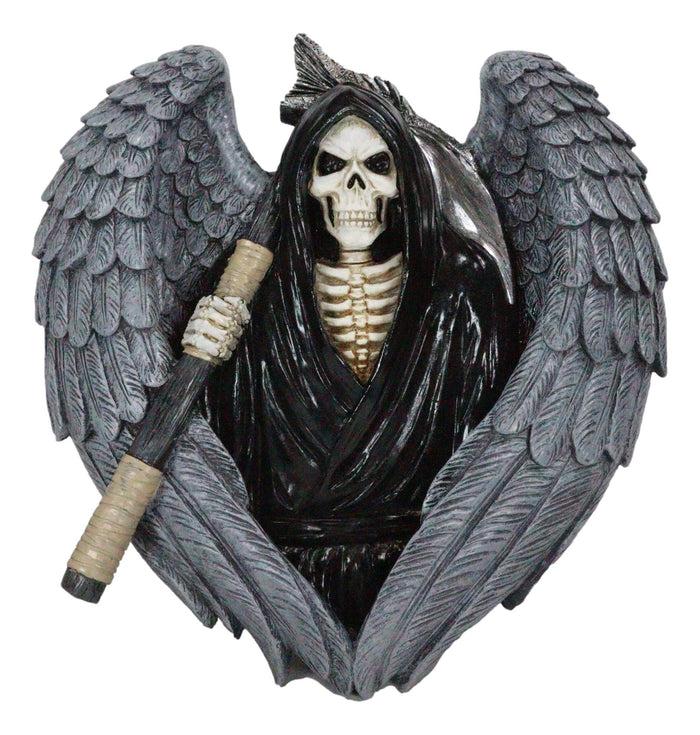 Ebros Gift Gothic Grim Reaper Skeleton With Angel Wings Holding Scythe Heart Wall Decor