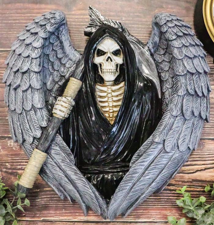 ebros gift Gothic Grim Reaper Skeleton with Angel Wings Holding Scythe Heart Wall Decor