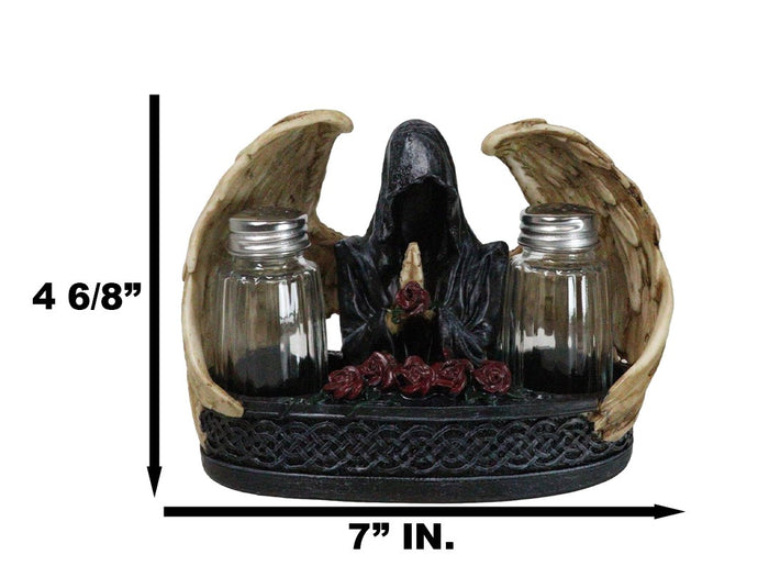 Ebros Gift Gothic Grim Reaper With Angel Wings By Red Roses Salt And Pepper Shakers Holder