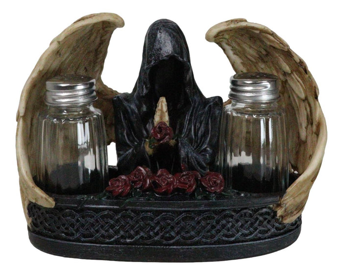 Ebros Gift Gothic Grim Reaper With Angel Wings By Red Roses Salt And Pepper Shakers Holder