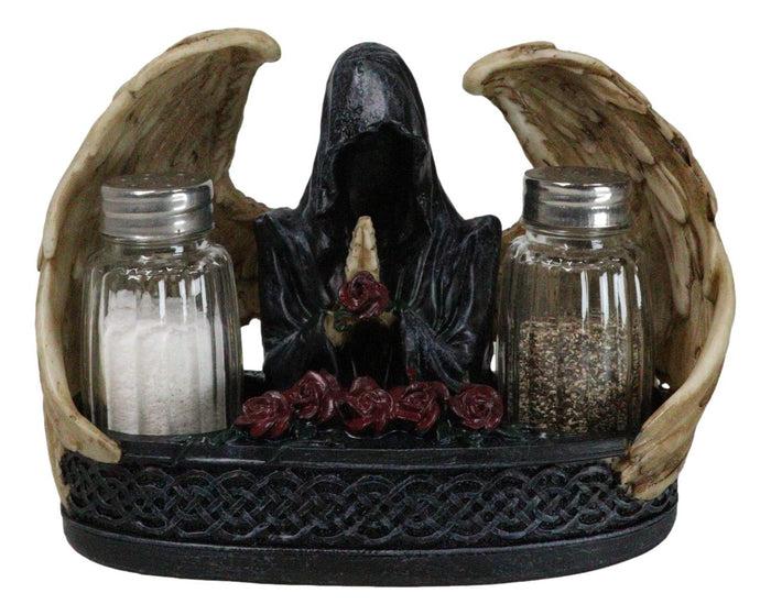 ebros gift Gothic Grim Reaper With Angel Wings By Red Roses Salt And Pepper Shakers Holder