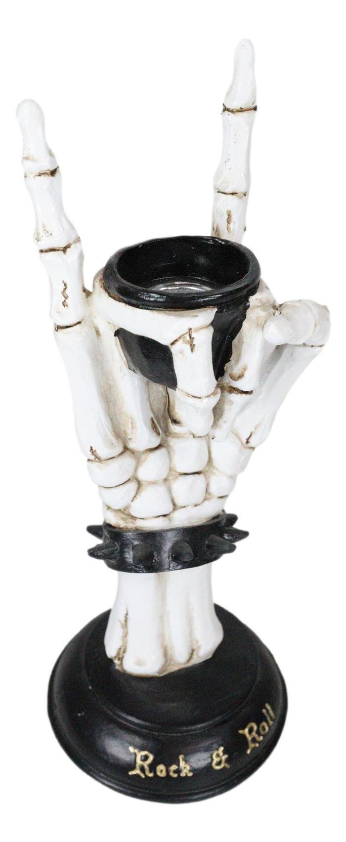 Ebros Gift Gothic Hand Sign Skeleton Rock & Roll Spiked Bracelet Votive Candle Holder Decor