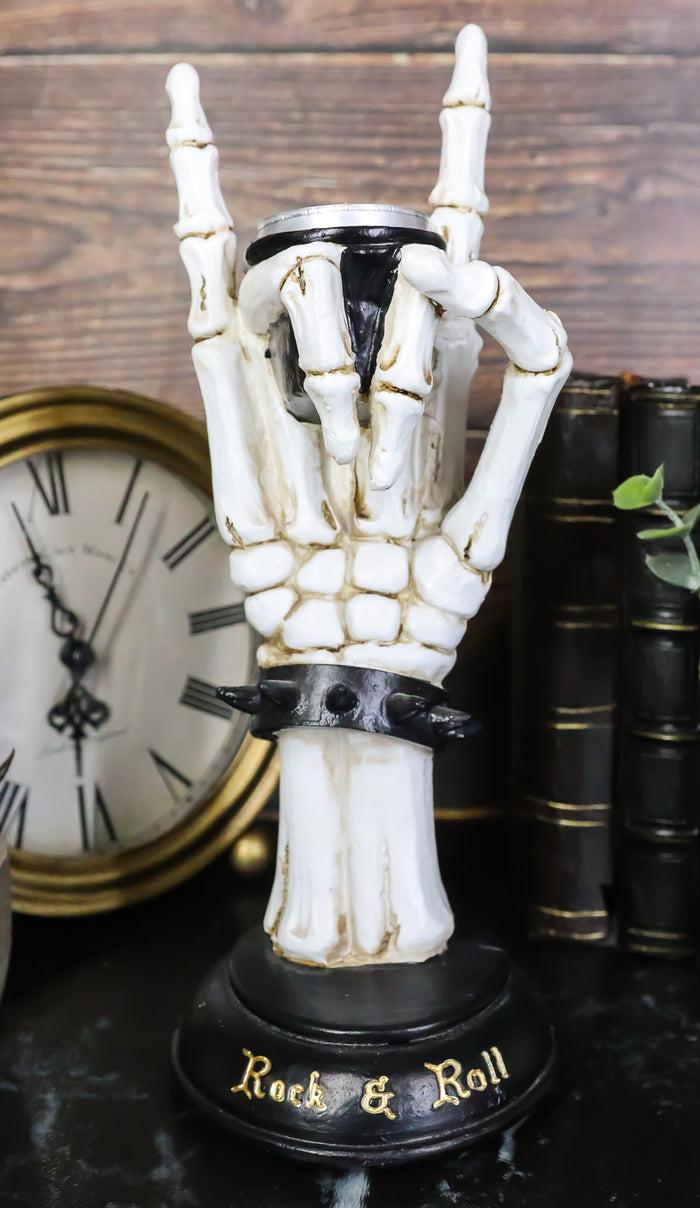 ebros gift Gothic Hand Sign Skeleton Rock & Roll Spiked Bracelet Votive Candle Holder Decor