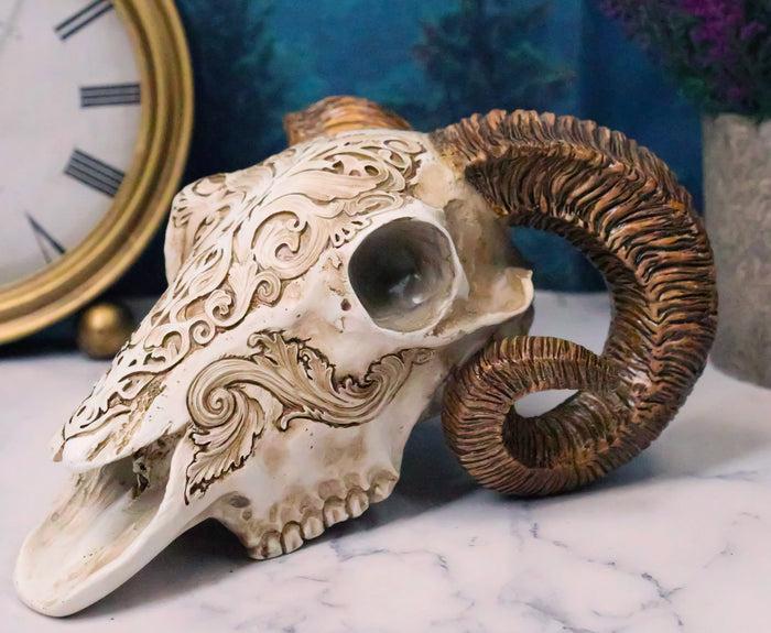 ebros gift Gothic Macabre Ammon Cultic Tribal Tooled Tattoo Scrimshaw Ram Skull Figurine