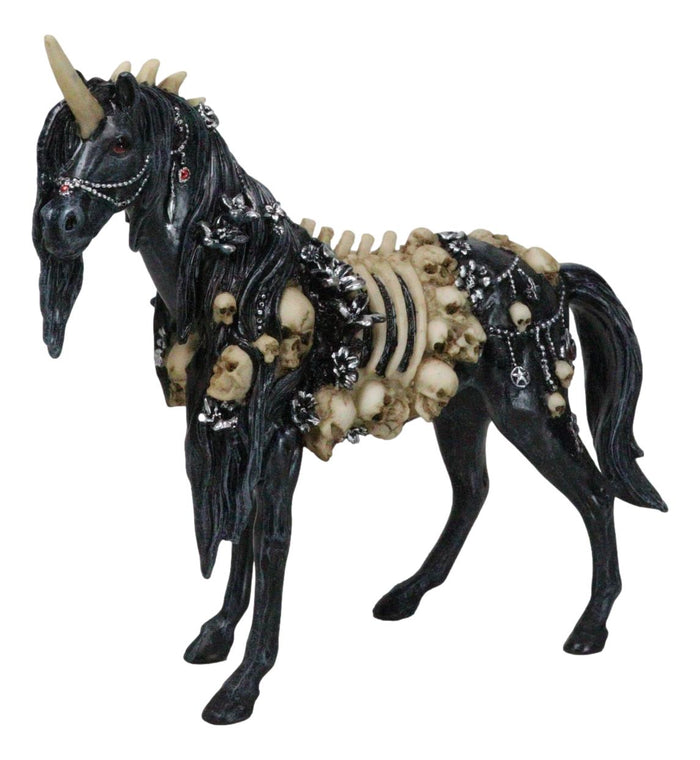 Ebros Gift Gothic Macabre Black Dark Unicorn Horse With Skeleton Bones And Skulls Figurine