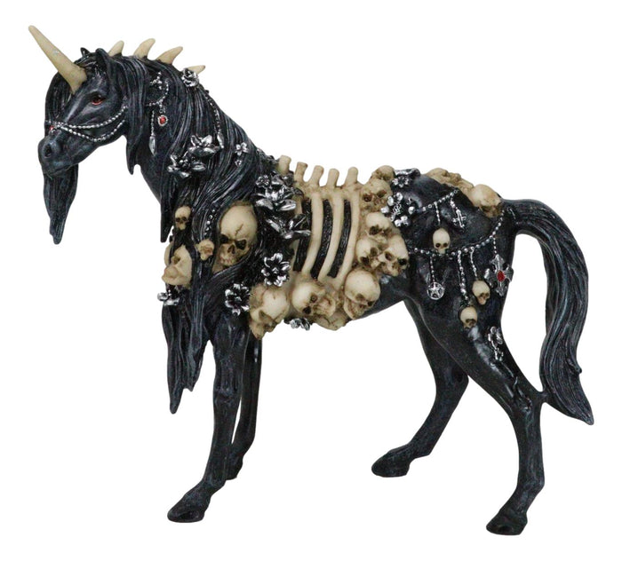 ebros gift Gothic Macabre Black Dark Unicorn Horse With Skeleton Bones And Skulls Figurine