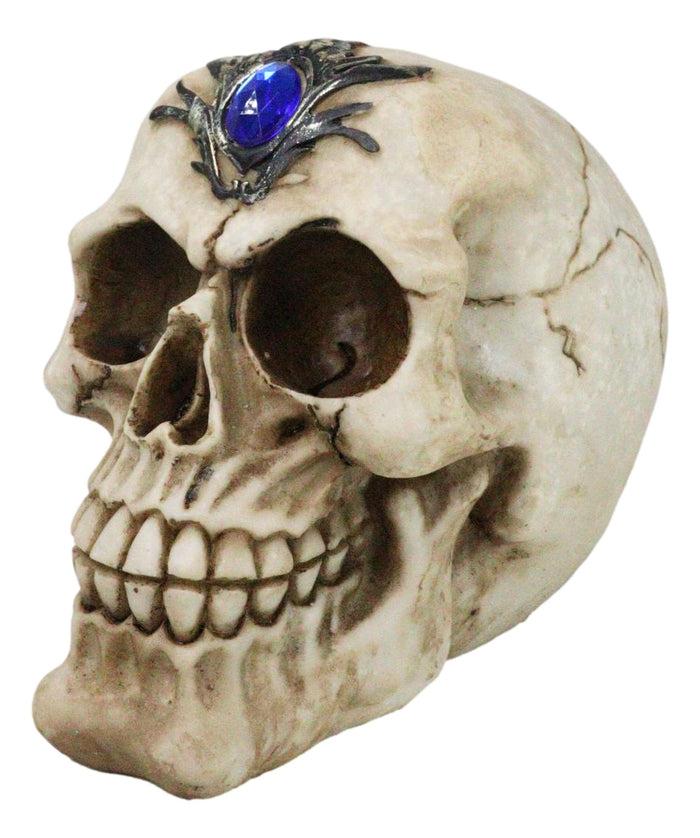 Ebros Gift Gothic Macabre Homosapien Skull With Faux Blue Sapphire Gem Crystal Figurine