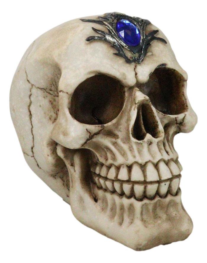 ebros gift Gothic Macabre Homosapien Skull With Faux Blue Sapphire Gem Crystal Figurine