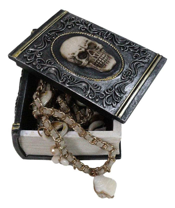 ebros gift Gothic Macabre Skull Face With Scrollwork Book Shaped Decorative Trinket Box