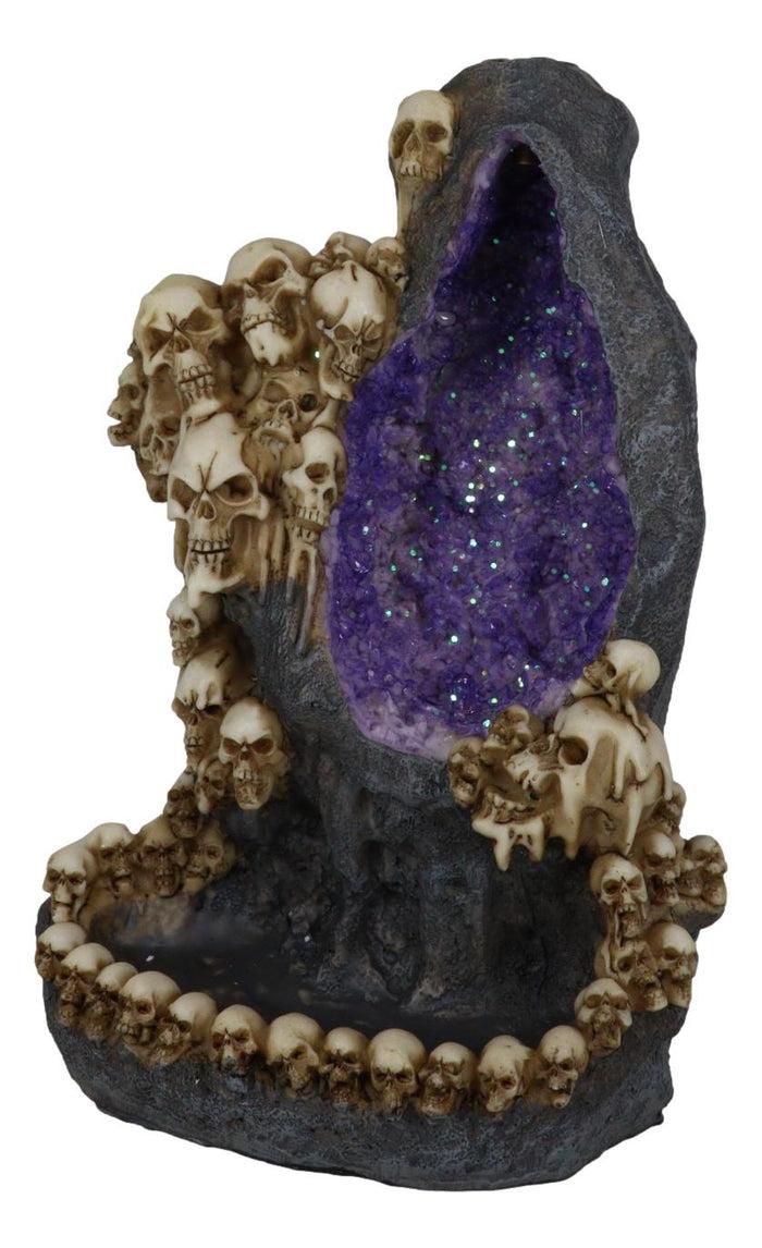 Ebros Gift Gothic Melting Skulls Faux Geode Crystals LED Light Cave Backflow Incense Burner