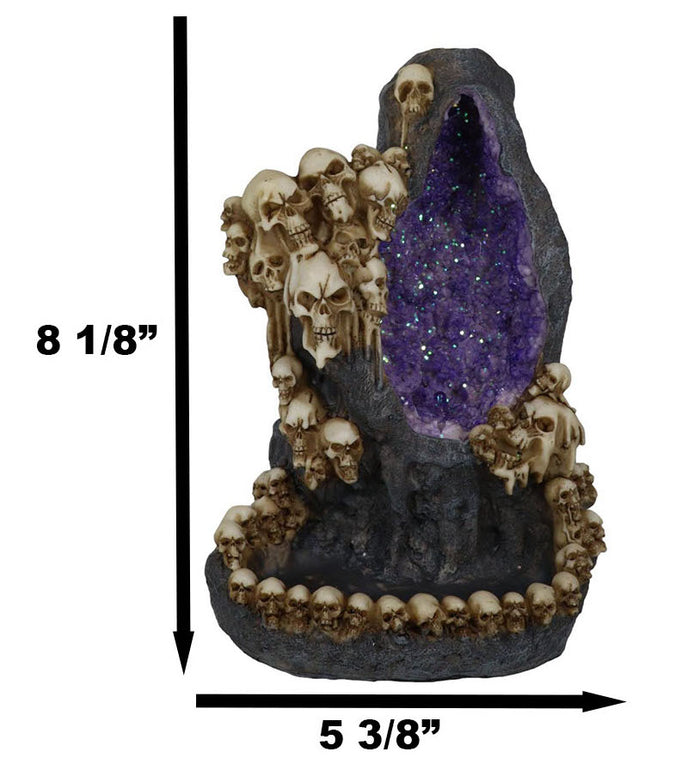 Ebros Gift Gothic Melting Skulls Faux Geode Crystals LED Light Cave Backflow Incense Burner