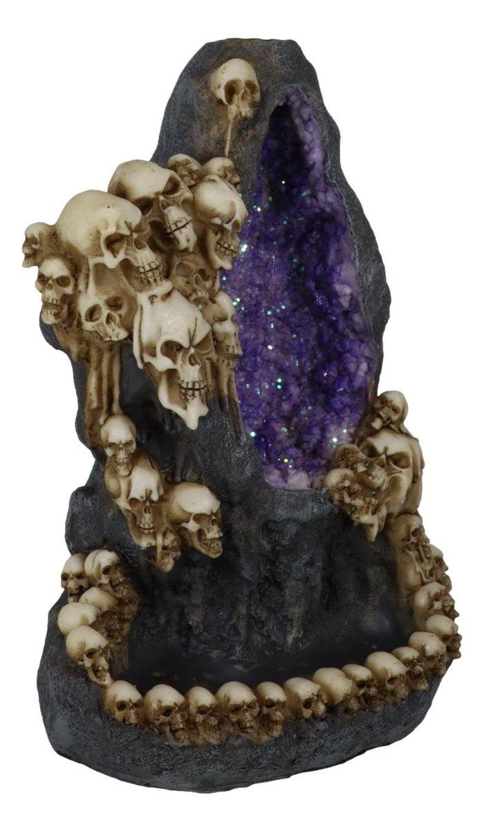 Ebros Gift Gothic Melting Skulls Faux Geode Crystals LED Light Cave Backflow Incense Burner