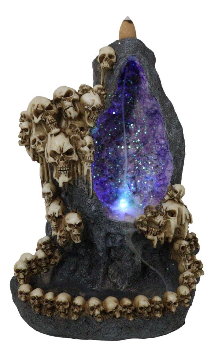 ebros gift Gothic Melting Skulls Faux Geode Crystals LED Light Cave Backflow Incense Burner