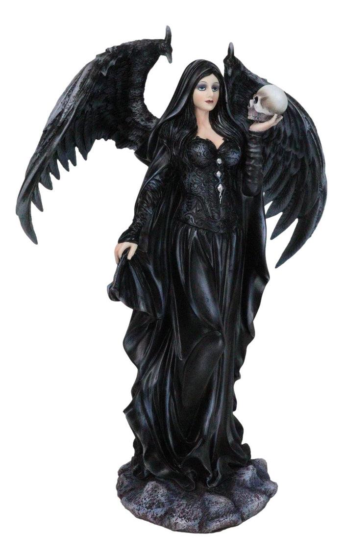 Ebros Gift Gothic Messenger Black Cloaked Fairy With Raven Wings Holding Skull Figurine