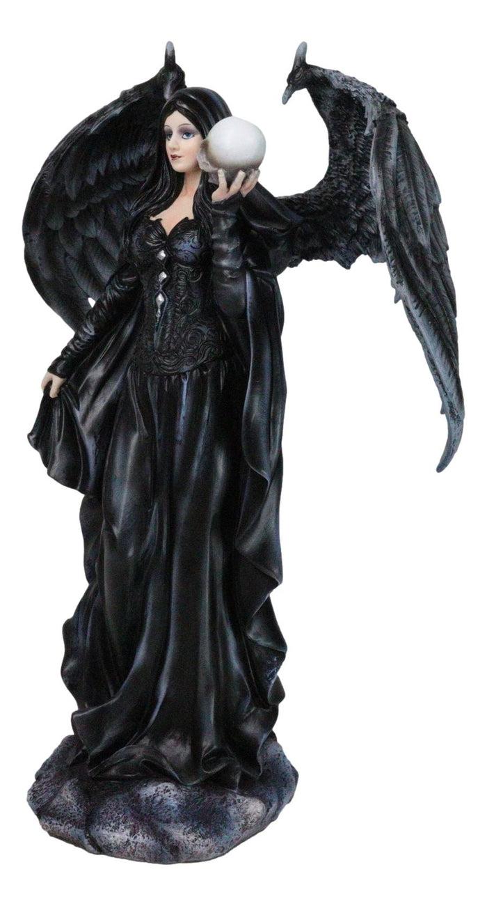 Ebros Gift Gothic Messenger Black Cloaked Fairy With Raven Wings Holding Skull Figurine