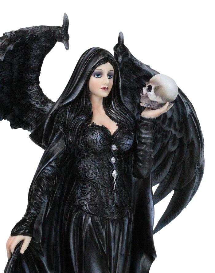 Ebros Gift Gothic Messenger Black Cloaked Fairy With Raven Wings Holding Skull Figurine
