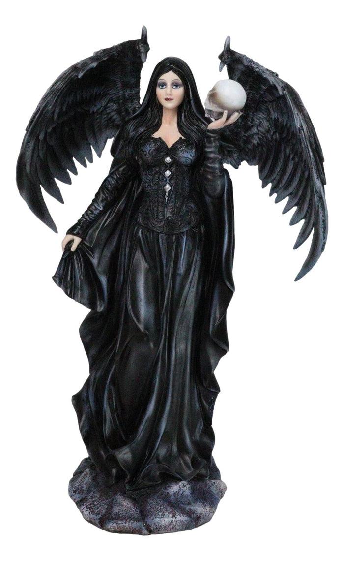 ebros gift Gothic Messenger Black Cloaked Fairy With Raven Wings Holding Skull Figurine