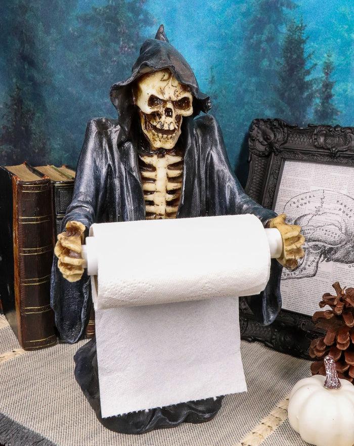 ebros gift Gothic Necromancy Grim Reaper Skeleton Standing Toilet Paper Holder Figurine
