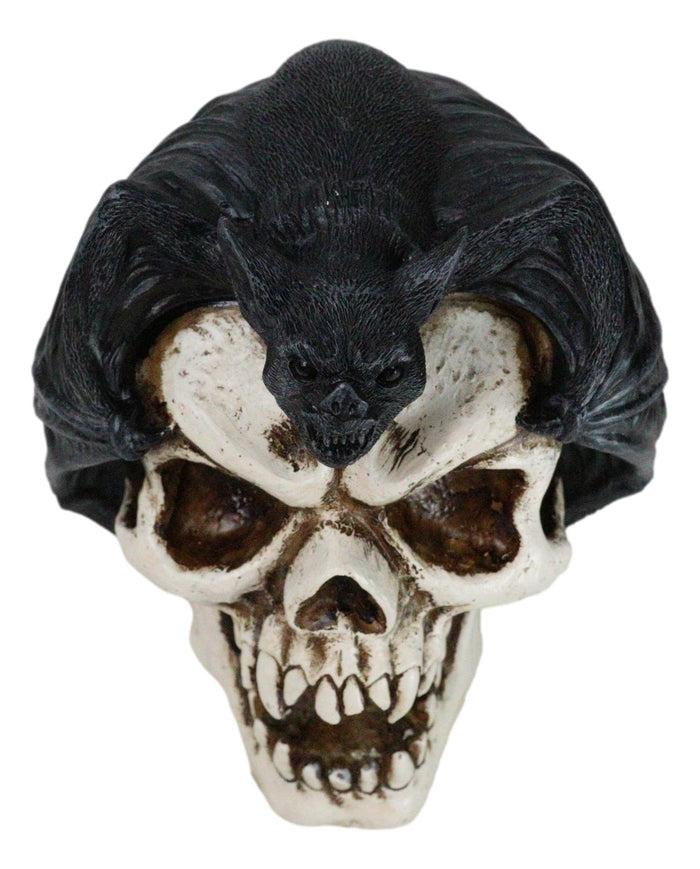 Ebros Gift Gothic Nocturnal Vampire Bat Perching On Dracula Fanged Skull Figurine