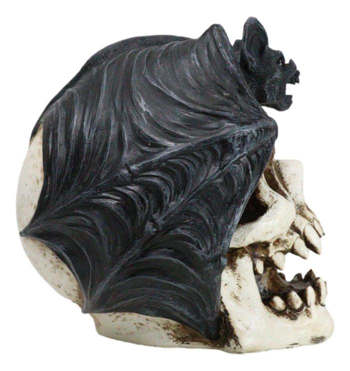 Ebros Gift Gothic Nocturnal Vampire Bat Perching On Dracula Fanged Skull Figurine