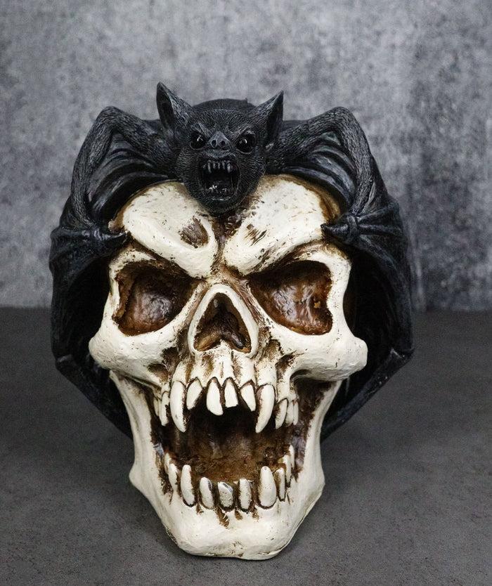 ebros gift Gothic Nocturnal Vampire Bat Perching On Dracula Fanged Skull Figurine