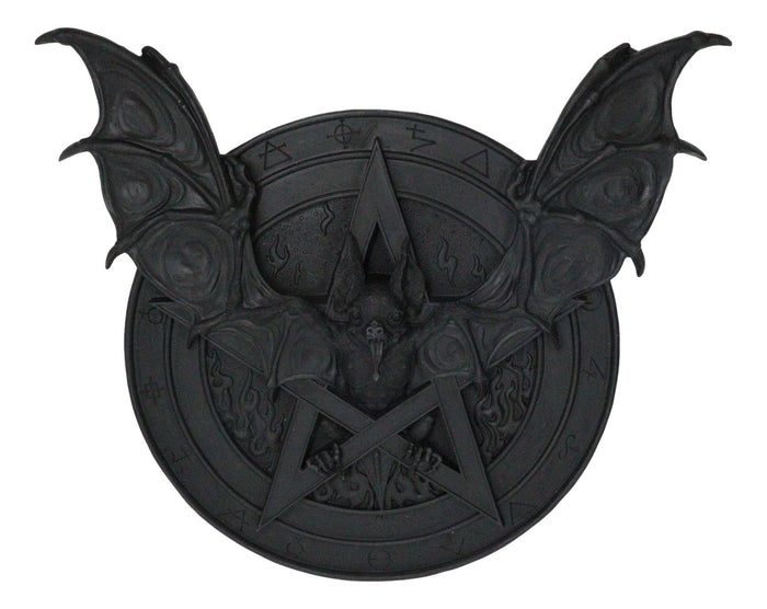 Ebros Gift Gothic Nosferatu Black Bat Pentagram With Hell Fire Alchemy Symbols Wall Plaque