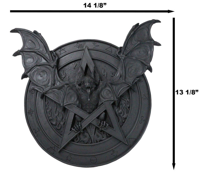 Ebros Gift Gothic Nosferatu Black Bat Pentagram With Hell Fire Alchemy Symbols Wall Plaque