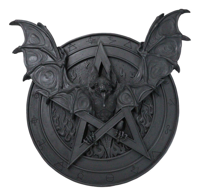 ebros gift Gothic Nosferatu Black Bat Pentagram With Hell Fire Alchemy Symbols Wall Plaque