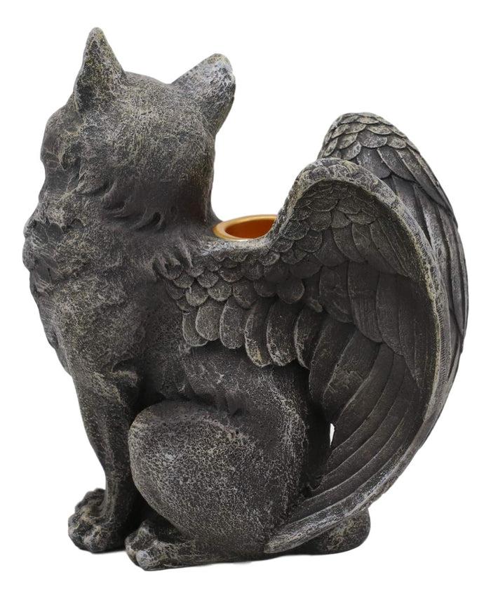Ebros Gift Gothic Notre Dame Angel Wings Cat Gargoyle Right Facing Candle Holder Statue 5"H