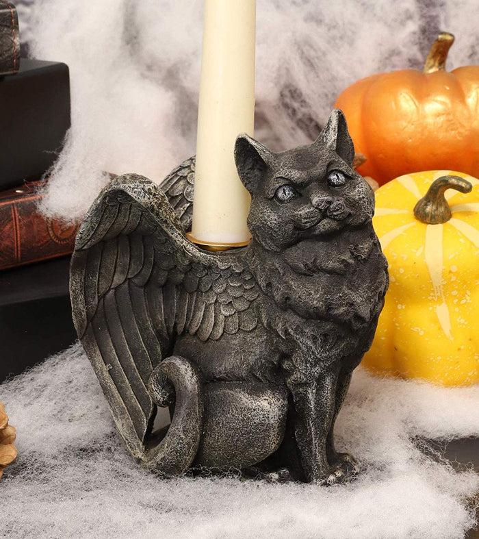 ebros gift Gothic Notre Dame Angel Wings Cat Gargoyle Right Facing Candle Holder Statue 5"H